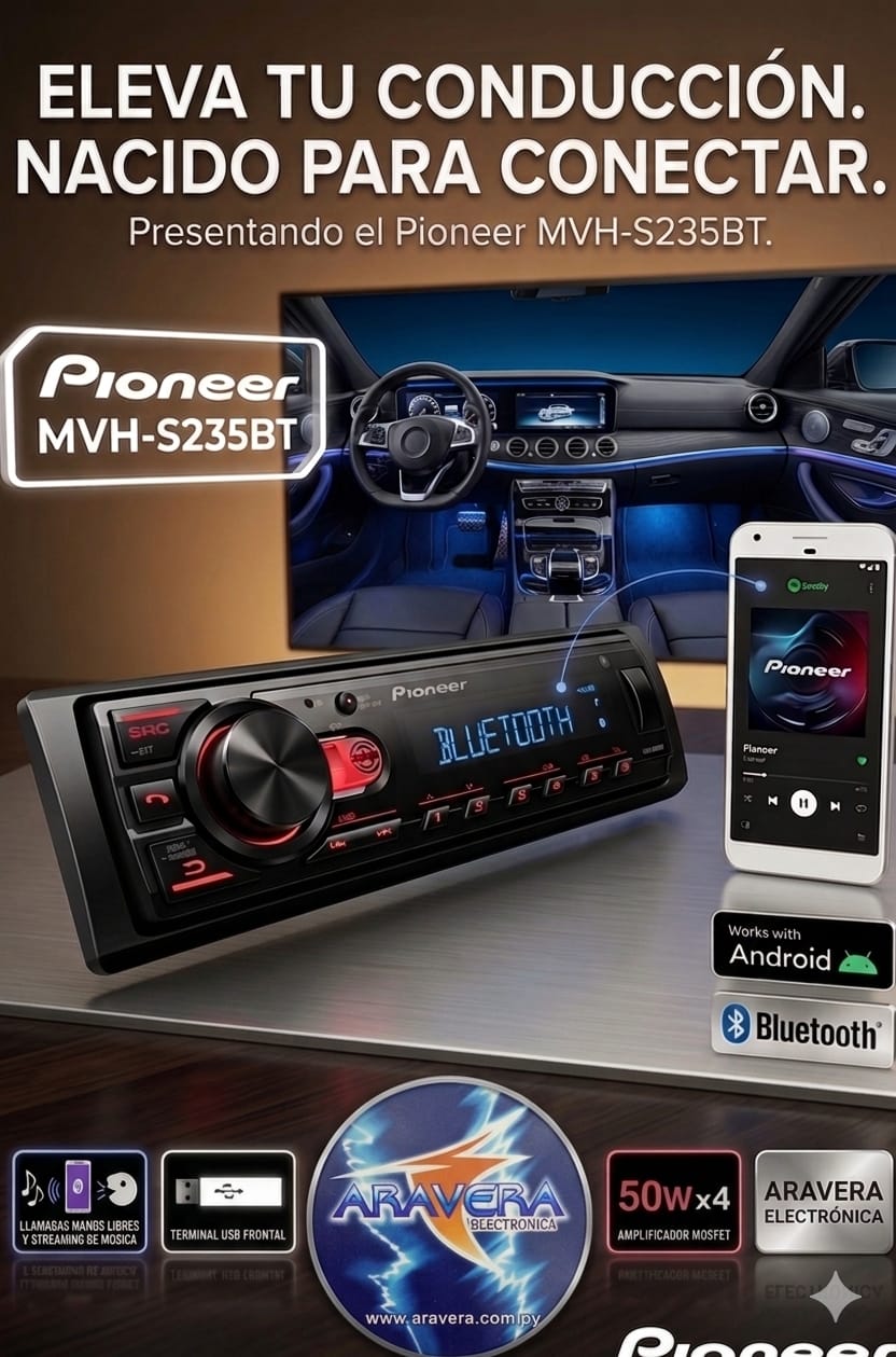 AUTORADIO PIONEER MVH-S235BT SIN LECTOR ROJO USB