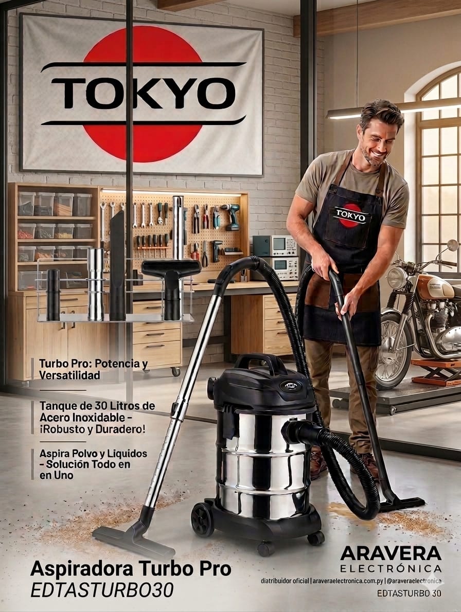 ASPIRADORA TOKYO 30 LTS TURBO30 1600W AGUA Y POLVO