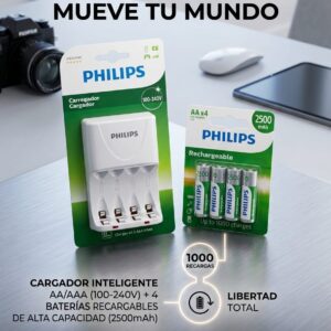 CARGADOR PHILIPS SCB2440NB Y PILA PHILIPS RECARGABLE AA 4PZA