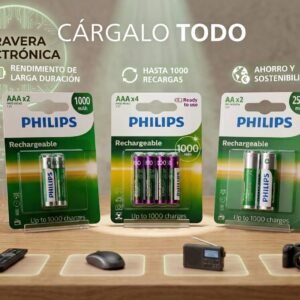 PILAS PHILIPS RECARGABLE AA Y AAA DE 2PZA Y UN AAA DE 4 PZA