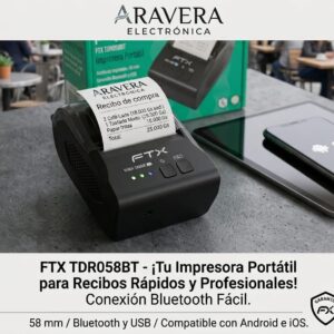 IMPRESORA FTX TDR058BT USB BLUETOOTH TERMICA PORTATIL