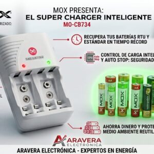 CARGADOR MOX MO-CB734 CON PILA AA X 4 4300mAh AA/AAA/9V