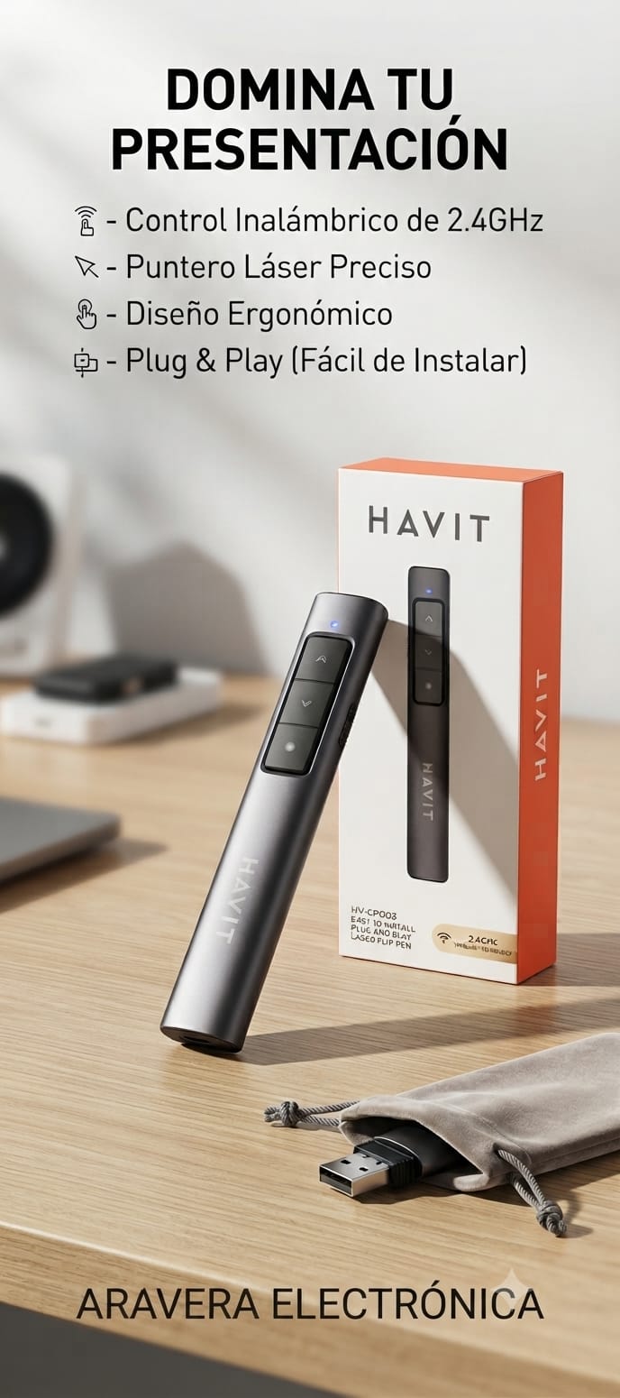 PRESENTADOR LASER HAVIT HV-LP003 INALAMBRICO NEGRO CON PUNTERO