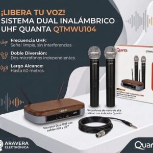 MICROFONO QUANTA QTMWU104 INALAMBRICO 2 MICROFONOS