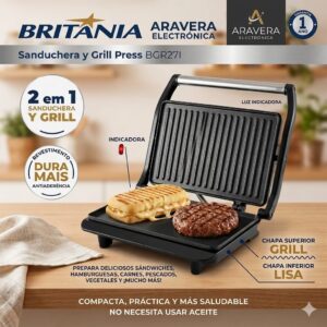 SANDWICHERA BRITANIA GRILL 2 EN 1 BGR27I