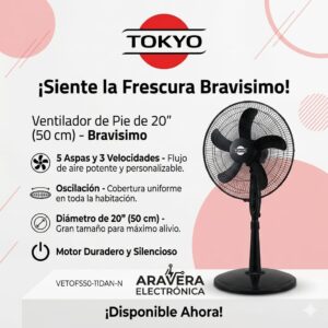 VENTILADOR TOKYO DE PIE BRAVISIMO FS50 NEGRO 20"