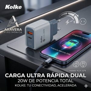 CARGADOR KOLKE KCR-2576 BLANCO 20W P/PAR