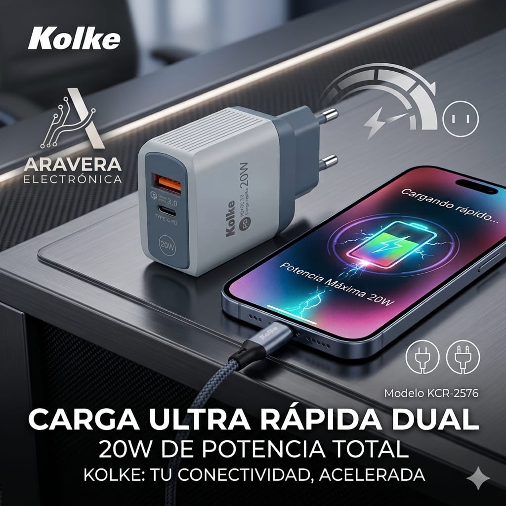 CARGADOR KOLKE KCR-2576 BLANCO 20W P/PAR