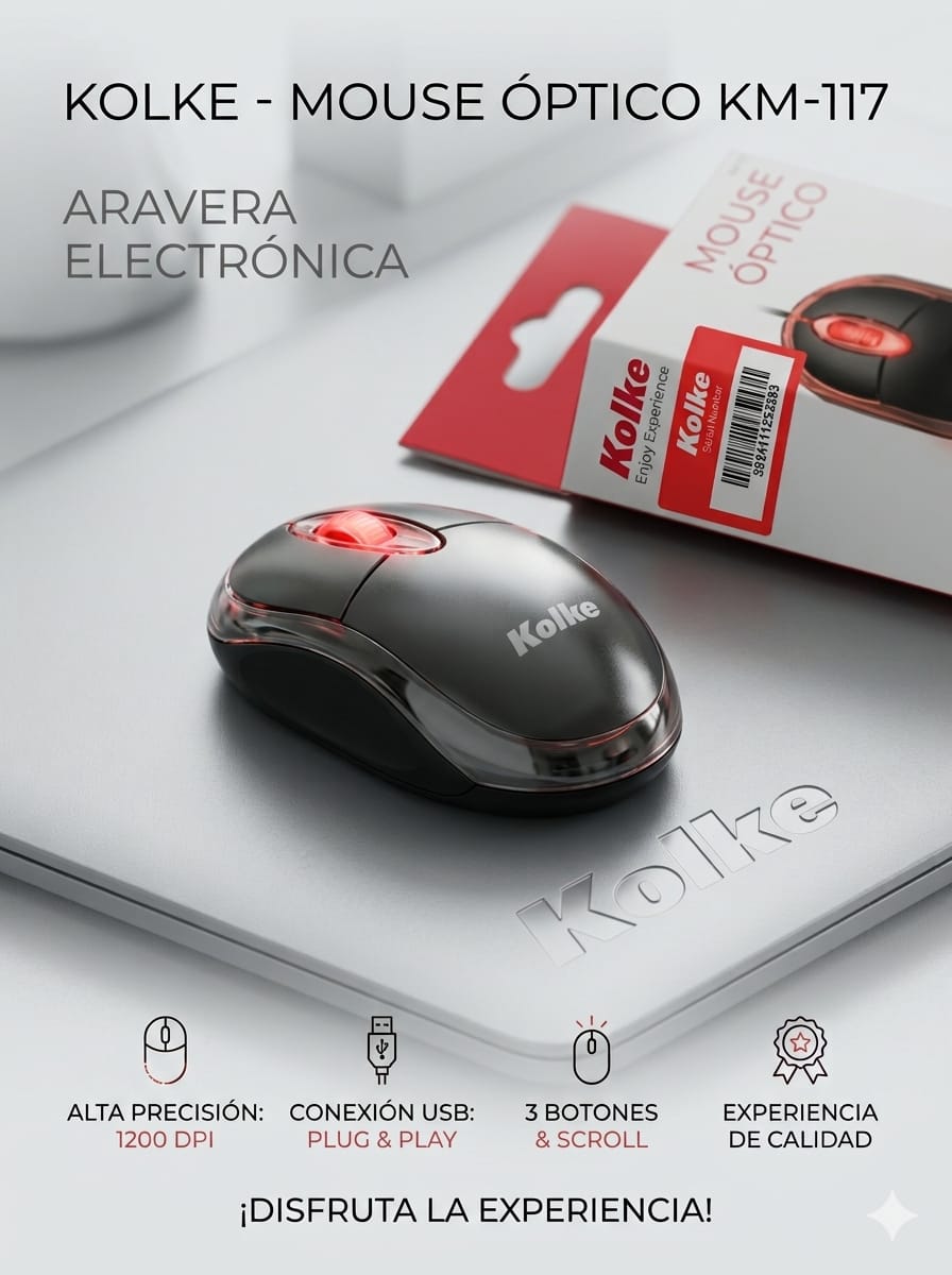 MOUSE KOLKE KM-117 NEGRO USB CON CABLE