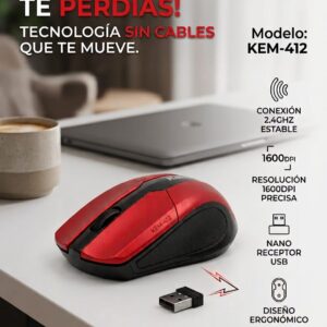 MOUSE KOLKE KEM-412 INALAMBRICO ROJO/NEGRO
